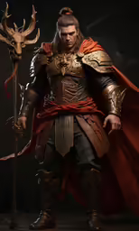 the character of a roman warrior holding an antelope