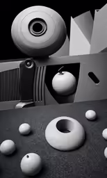 a set of white objects and several other objects