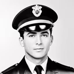 a black and white image of a police officer