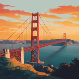 a painting of the golden gate bridge is shown