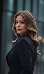 a beautiful woman in black is standing outside