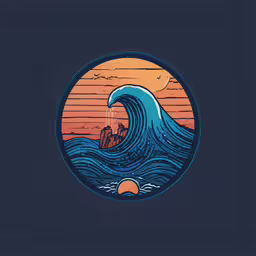 an illustration of a wave in the ocean at sunset,the great wave of the ocean with sunsets in the background