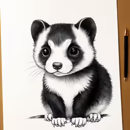 the black and white panda is sitting on top of a piece of paper