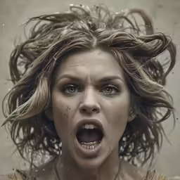 a woman with her hair falling back
