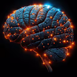 the human brain surrounded by bright lights