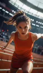a girl in an orange top is holding a racket