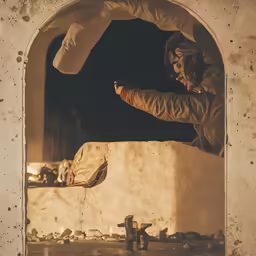 the person is in a cave with no light