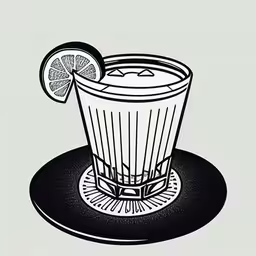 a drink that is on a plate with a lime slice,a drawing of a drink on a plate