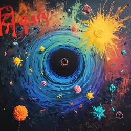 an illustration of a very colorful circle in the middle of space