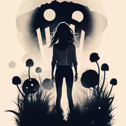 a girl looking down at some strange mushrooms