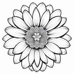 a black and white flower with large petals on top,the image of flower petals in a line drawing style