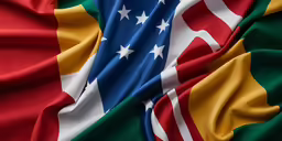 several american, green, and yellow flags with white stars