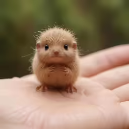 the small animal is sitting on a persons hand