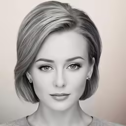 a young woman with short hair is photographed in black and white
