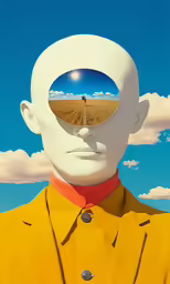a man with a big head with one eye half covered