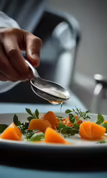 a man is eating food that has broccoli and carrots