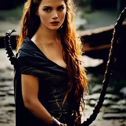 a young lady with long hair wearing an armor