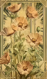 an image of art decoal with pink flowers on a gold background