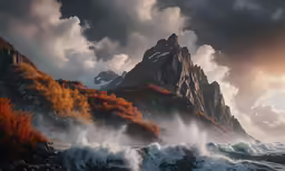 a painting of waves crashing in to the coast