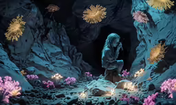 a woman stands in an ice cave