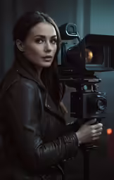 a woman with a camera is holding it up to the camera