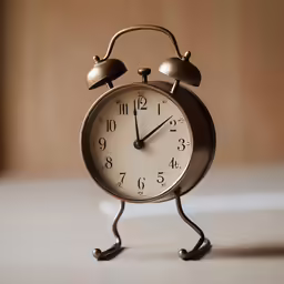 the gold clock is on a white surface