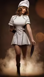 the woman in a short white dress is dressed like an officer