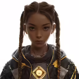 a girl with two braids holding a cellphone