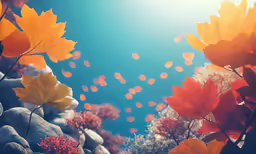 there is a very pretty fall scene with leaves