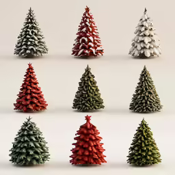 the many colored, artificial trees are shown