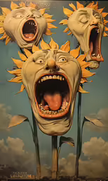 an ornately decorated picture with two faces of flowers