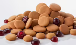 many small pieces of food including cherries and almonds
