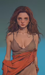 a painting of a young woman in swimwear wearing a dress