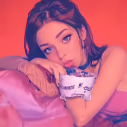 a woman laying in bed next to a pillow