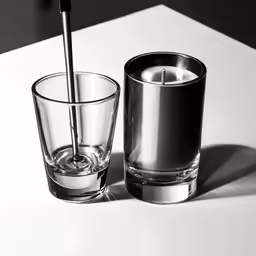 an odd looking glass and a candle holder