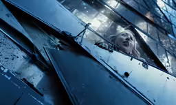 there is a woman looking out the window on a building
