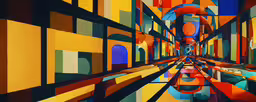 digital painting of a large colorful room with lights coming out,abstract paintings, depicting orange and green stripes