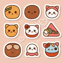 a pink sticker set with various types of foods
