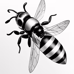 a close up of a bee flying on a white background