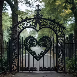 heart shaped iron gate with flowers on top