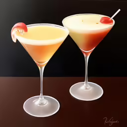a couple of glasses with a drink in them