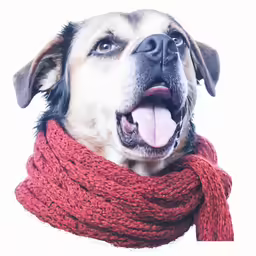 an old dog with a red scarf around its neck