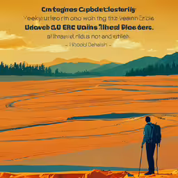 a man stands in the middle of an orange river,an illustration of a man standing in the middle of a desert