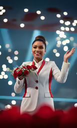 an image of a beautiful airliner holding flowers