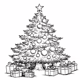 a christmas tree with presents and gifts under the tree