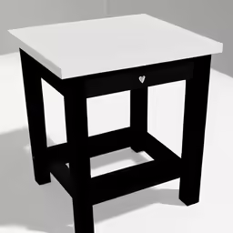 an end table with one shelf and a drawer