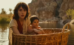 the young child is in a boat with its mother