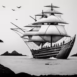 a black and white picture of people on a large boat in the ocean