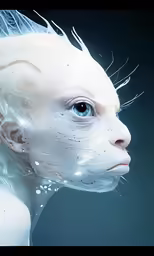 a white head with blue eyes and hair