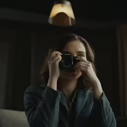 woman taking photo of herself with a camera